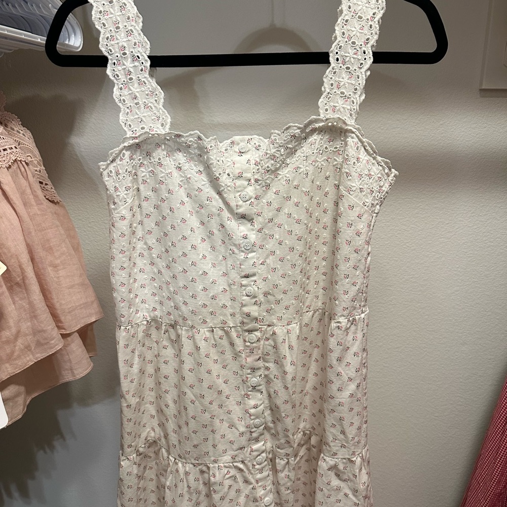 Elegant White Lace-Trimmed Dress